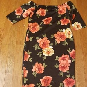 Black Floral off shoulder Fitted Sexy Dress Sz L